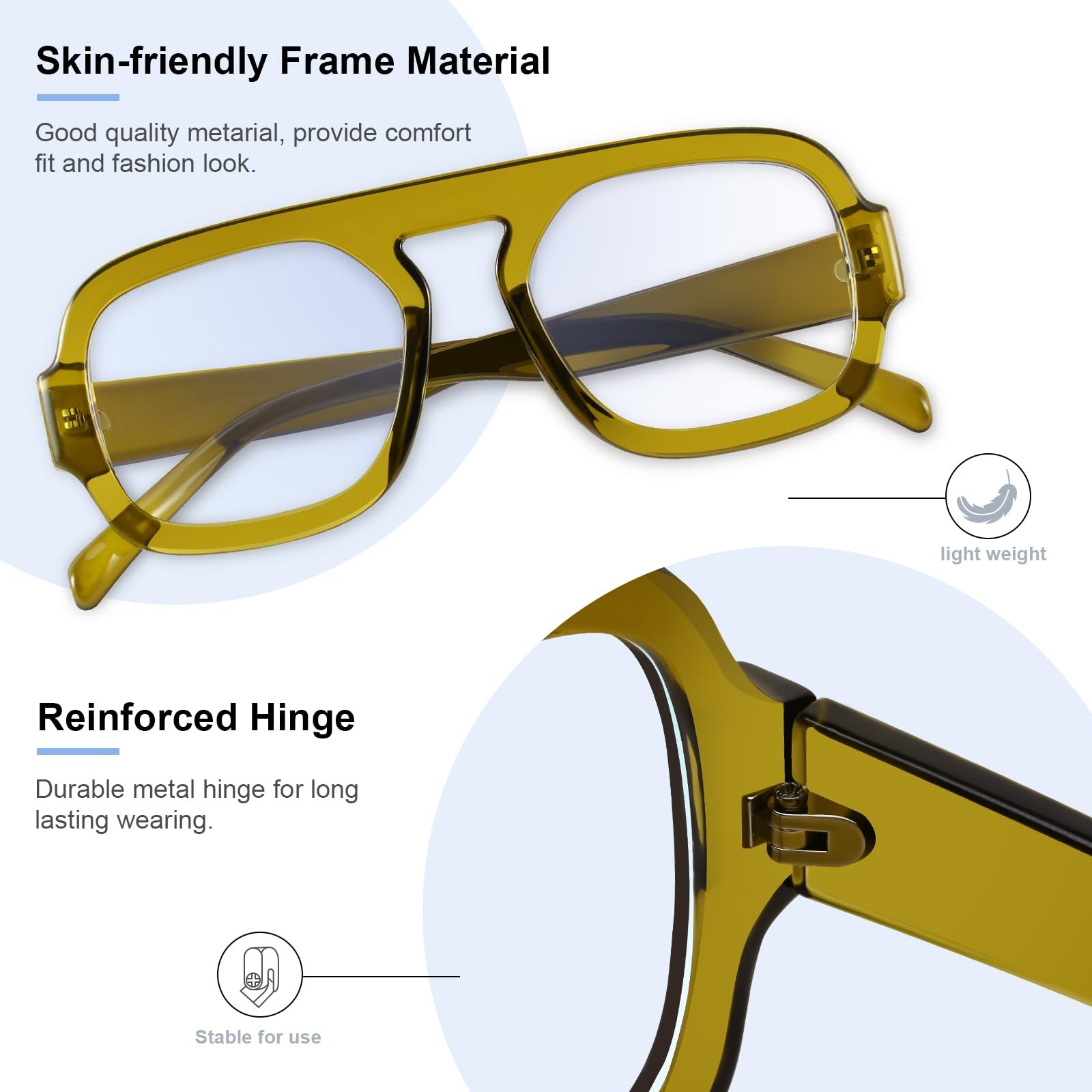 Aviator Blue Light Blocking Glasses Women Men Square Flat Top Computer TV