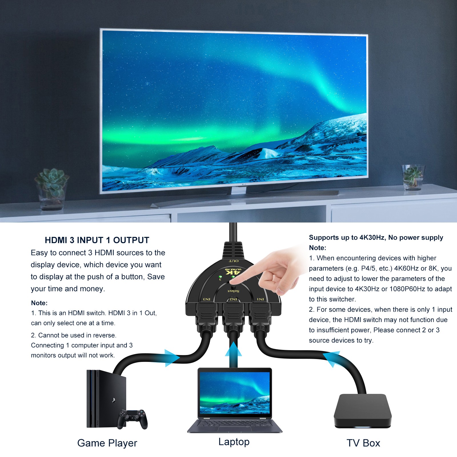 4K HDMI Cable Splitter Adapter Converter 3 In 1 Out 1 Male to 3 Female lot