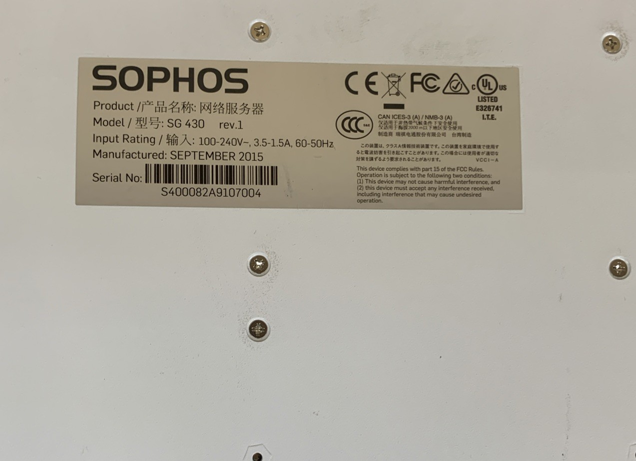 SOPHOS FIREWALL UTM SG 430 rev.1 / SECURITY APPLIANCE ONLY / NO LICENSE