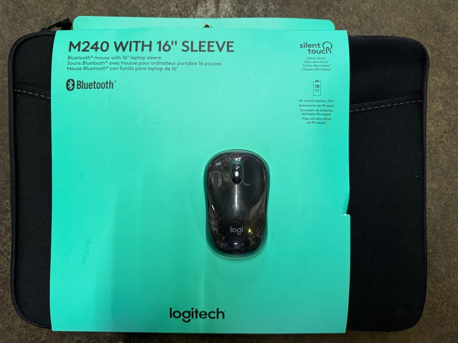 Logitech M240 Silent Wireless Mouse Black 910-007114 – New with 16″ Sleeve