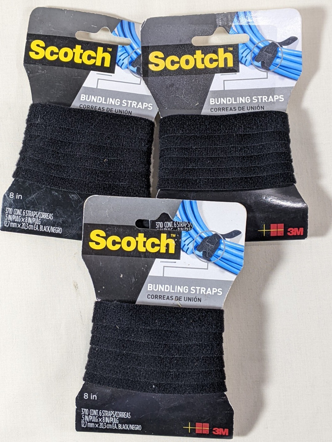 Scotch Bundling Straps RF3710, 0.5 in x 8 in, 6 per pack, Black 3 PACK