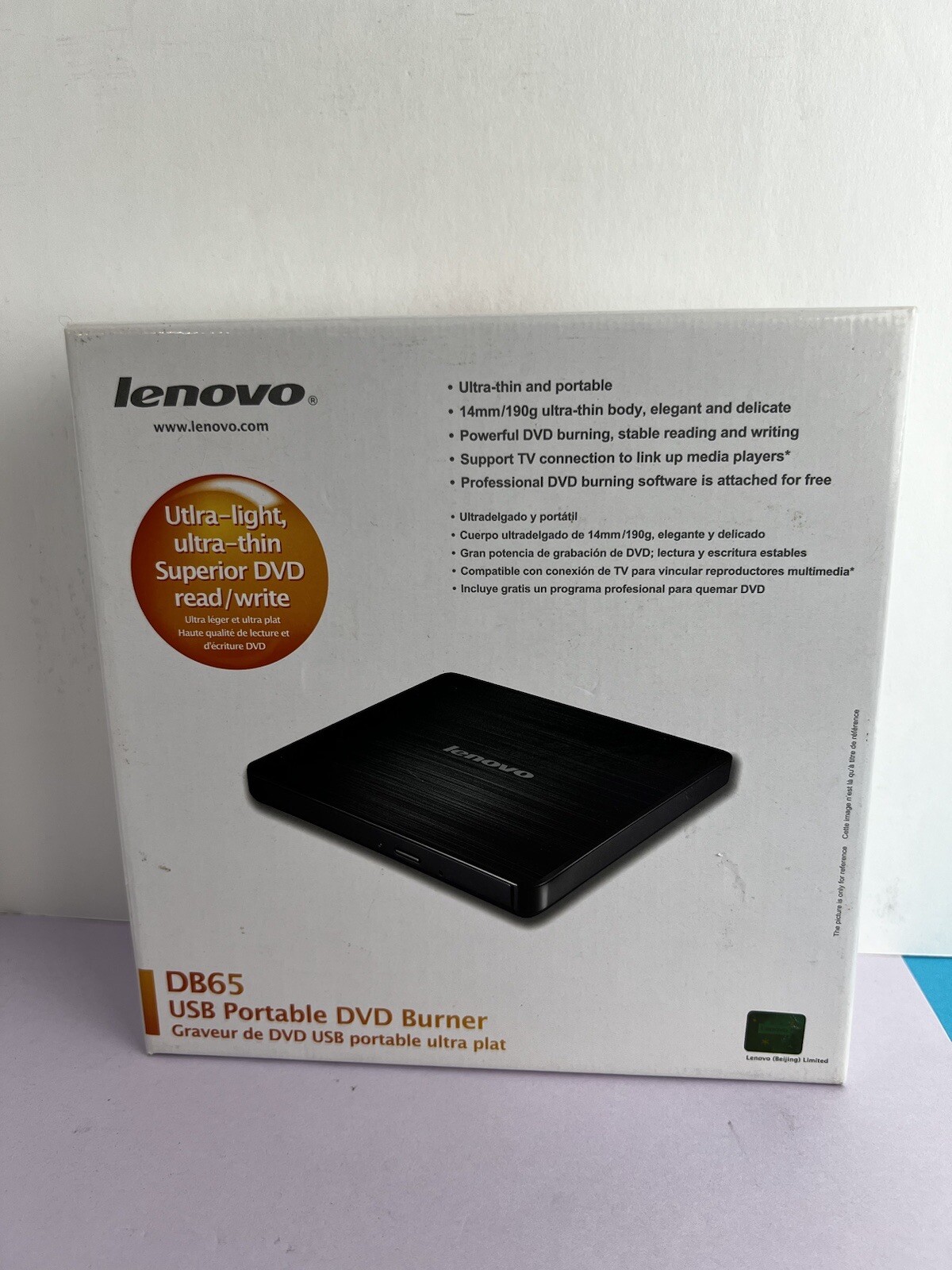 Lenovo Slim USB Portable DVD Burner Ultra Light Ultra Thin DB65 Black NEW!