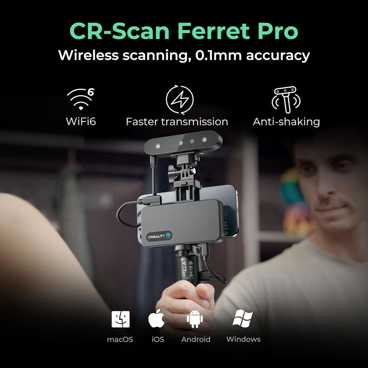 Creality CRScan Ferret Pro Wireless 3D Scanner 0.1mm Accuracy Full-Color Capture
