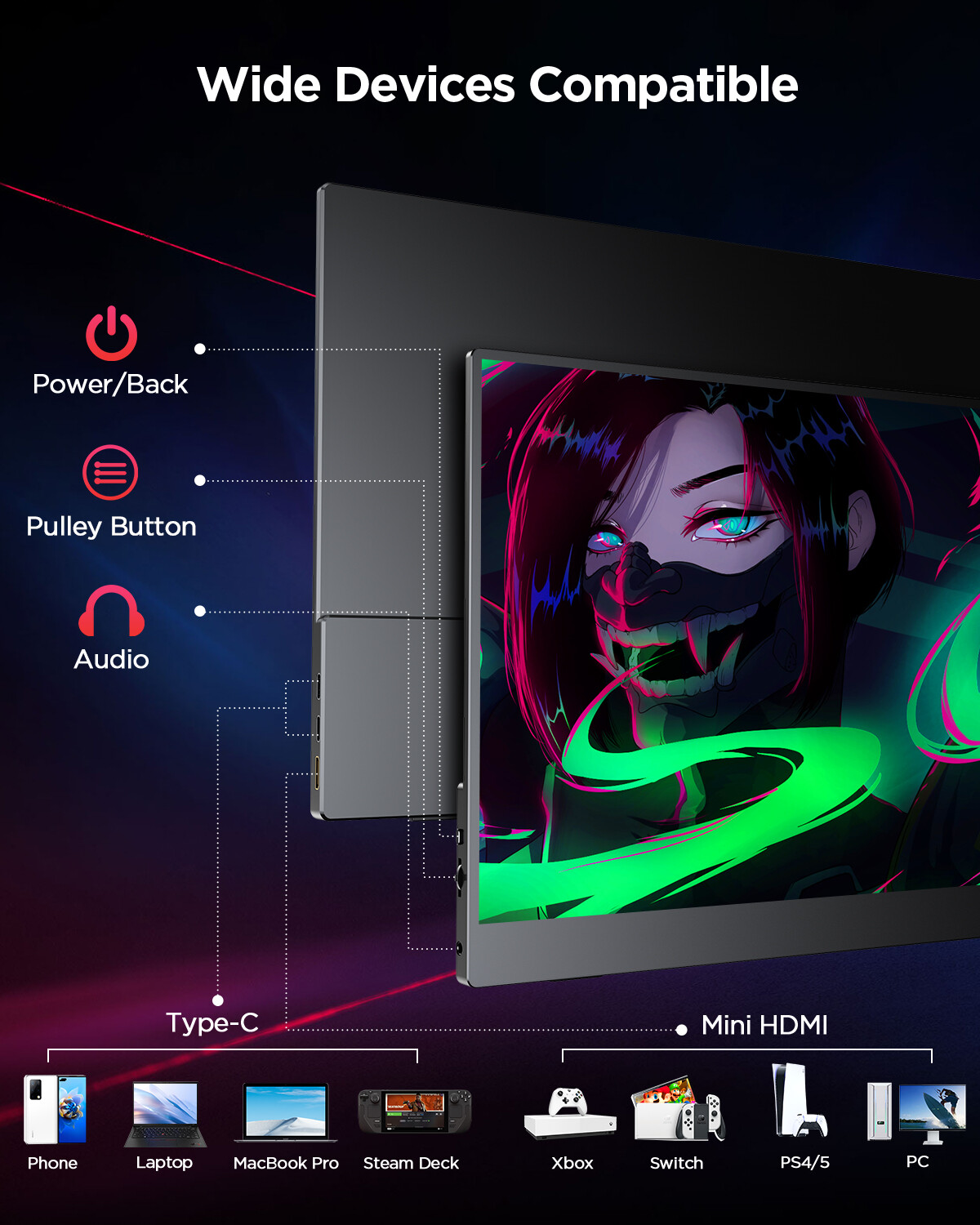 EVICIV 144Hz 2K Portable Monitor 16″ 2560*1600 QHD Anti Glare Screen For Switch