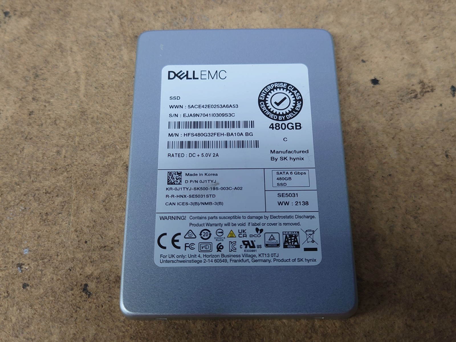 Dell 480GB SATA 6Gbps 2.5in SSD 0J1TYJ HFS480G32FEH