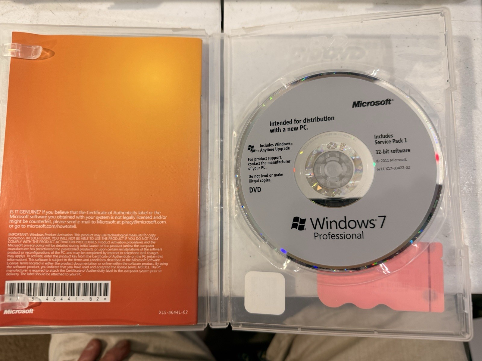Windows 7 Professional 32-bit w/ Service Pack 1, DVD & Product Key, Open Box