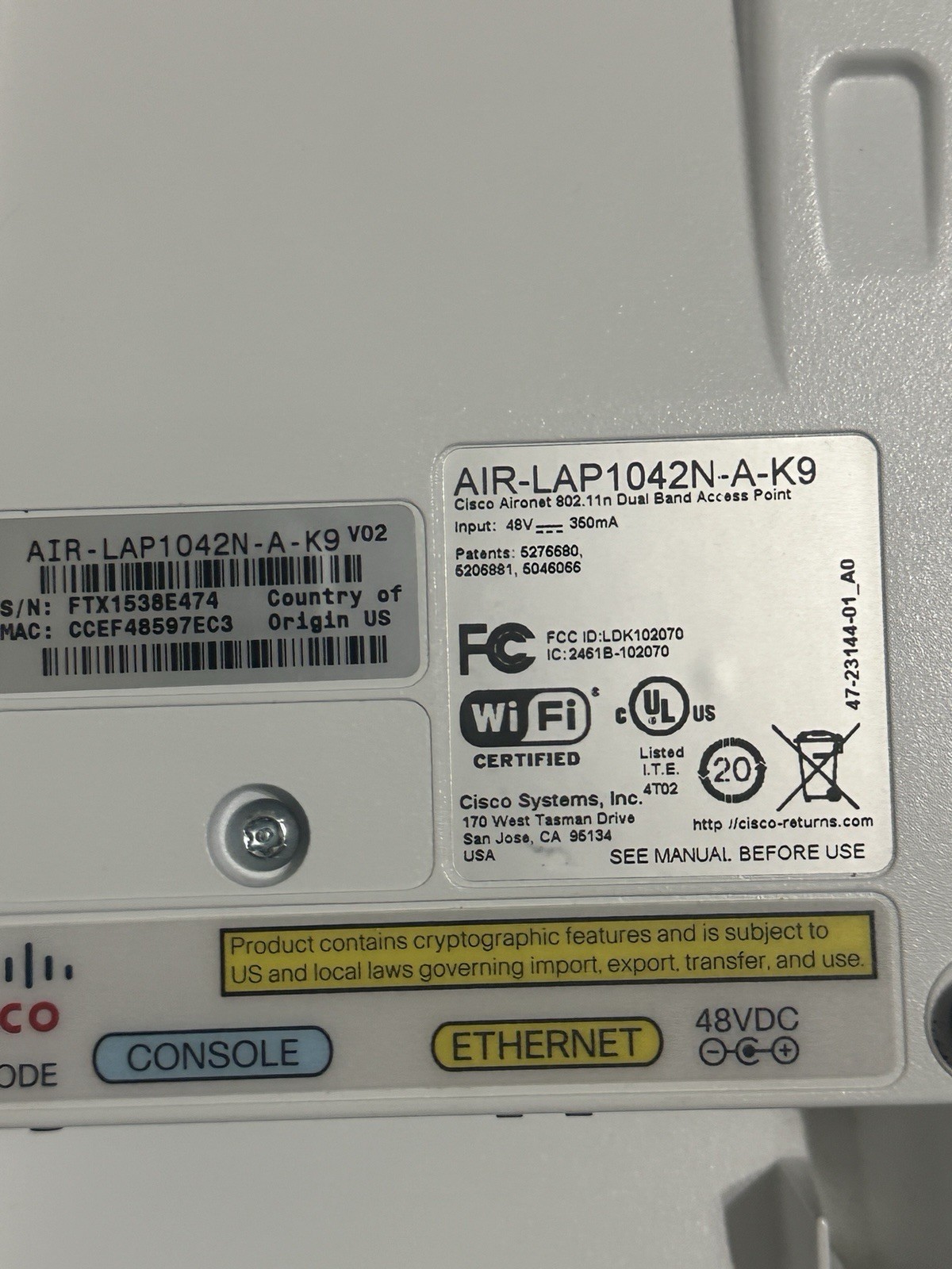 Lots Of 3 AIR-LAP1042N-A-K9 Cisco Aironet 802.11n Dual Band Access Point – Used