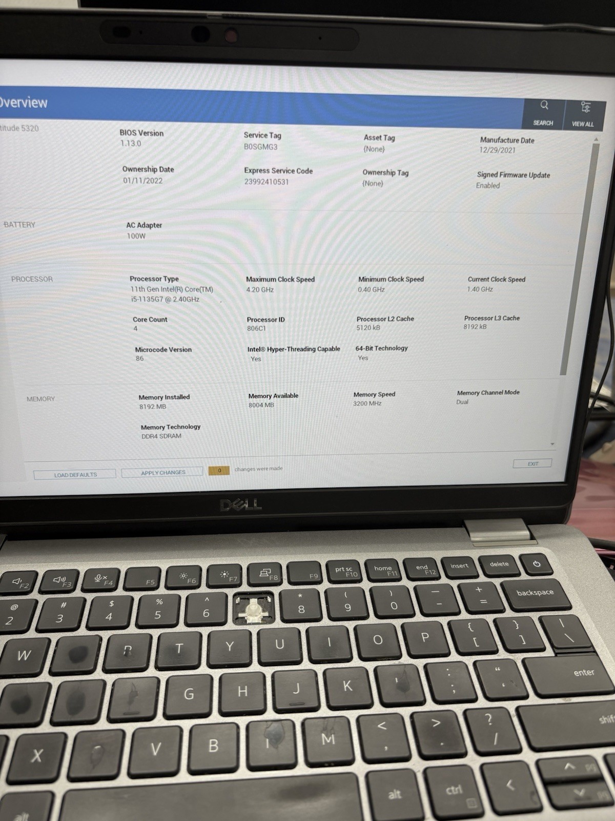 Dell Latitude 5320 13″ Intel Core i5-1135G7 8GB RAM NO SSD #602