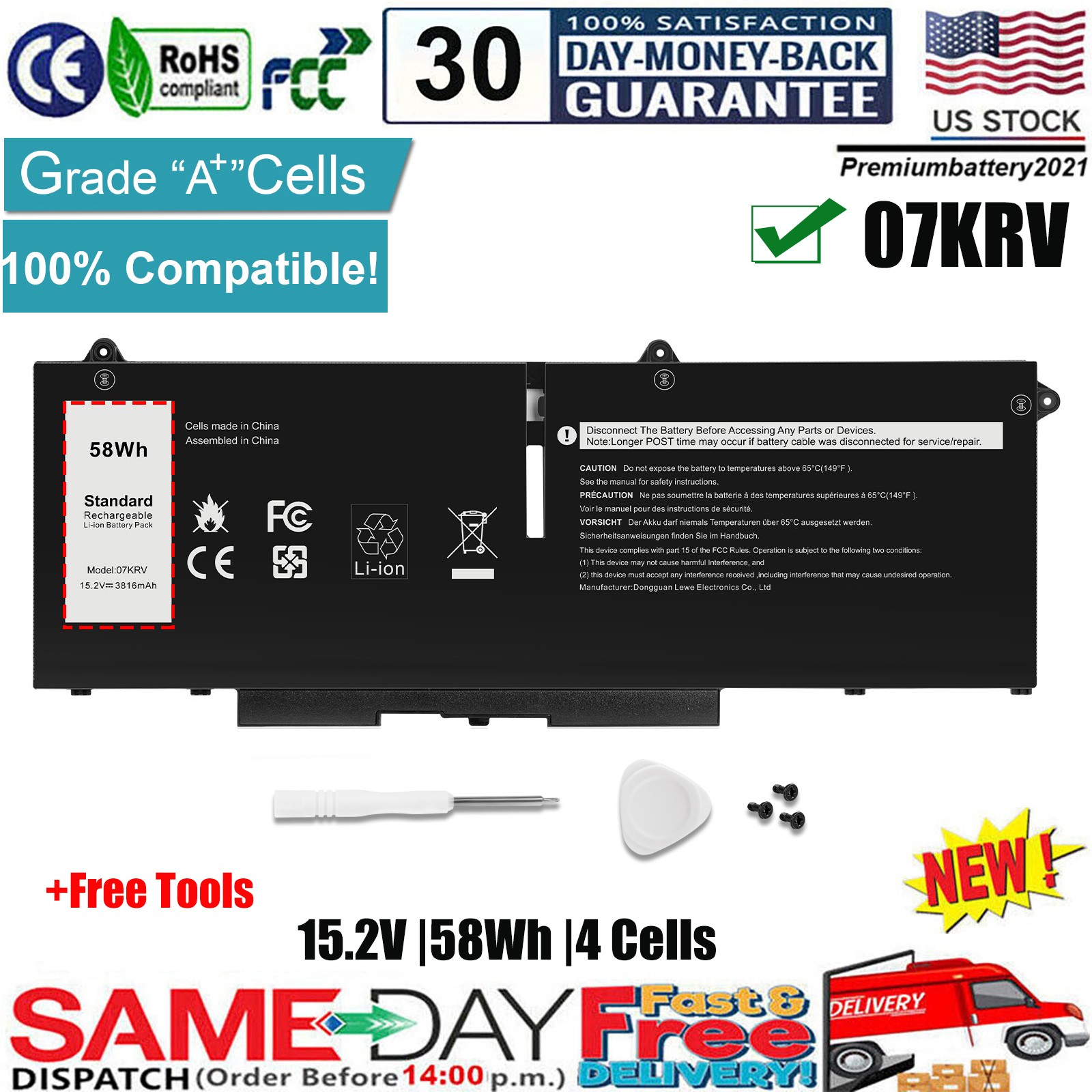 ✅New 58Wh 07KRV Battery for Dell Latitude 5330 5430 Precision 3570 H4PVC Y86WG