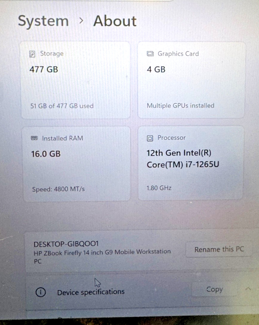 HP ZBook Firefly 14″ G9 Laptop i7 1270P 1.80GHz 16GB RAM 512GB SSD Win11P