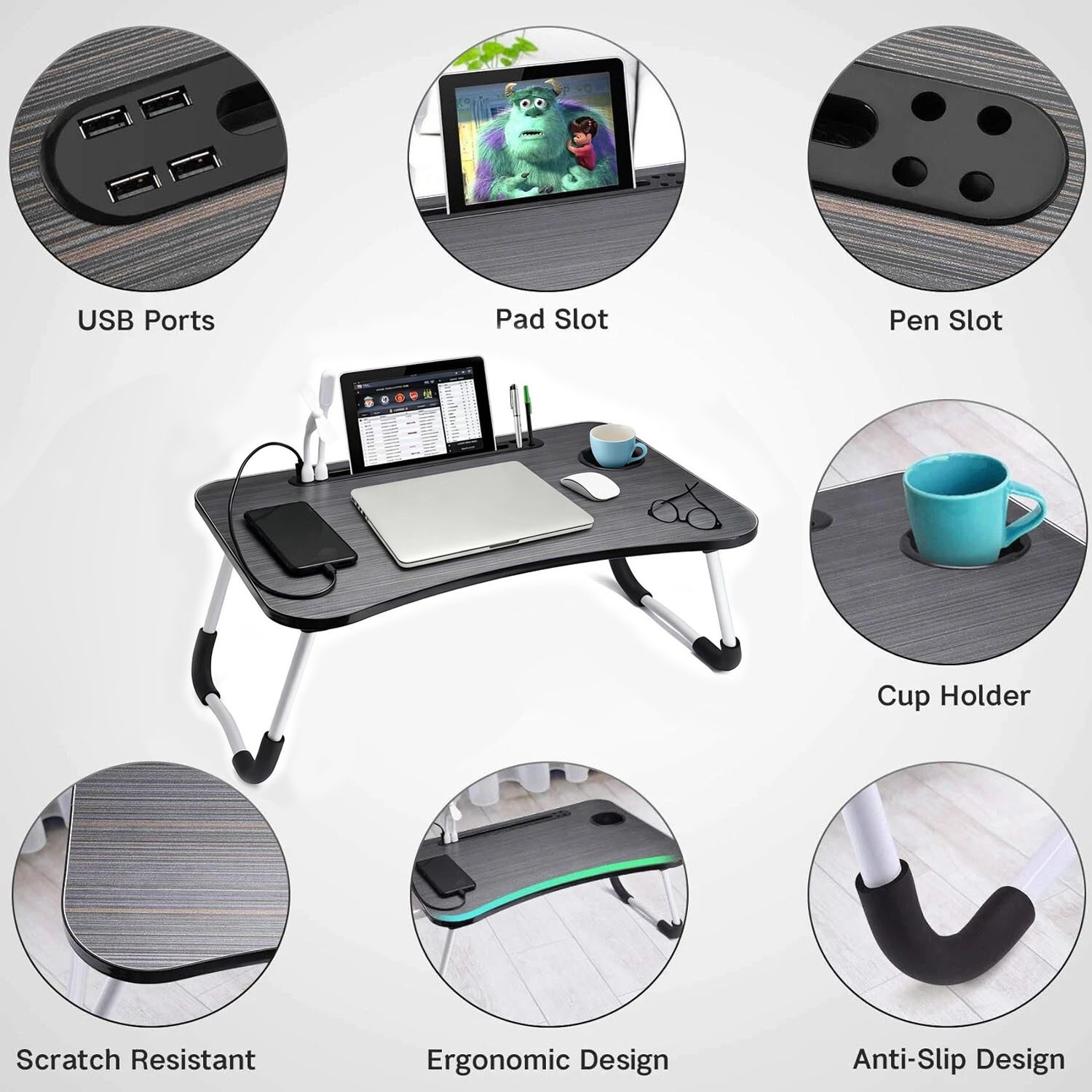 Laptop Bed Desk Foldable Portable Laptop Table Breakfast Tray Stand Stable