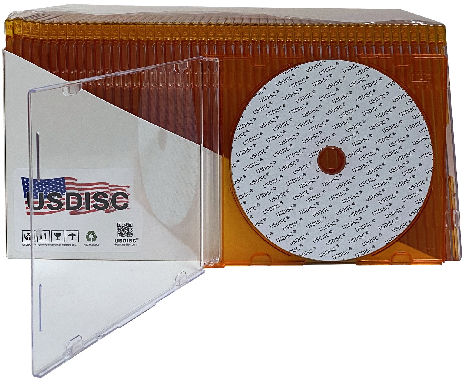 USDISC CD Jewel Cases Slimline 5.2mm, Single 1 Disc (Clear Orange) Lot