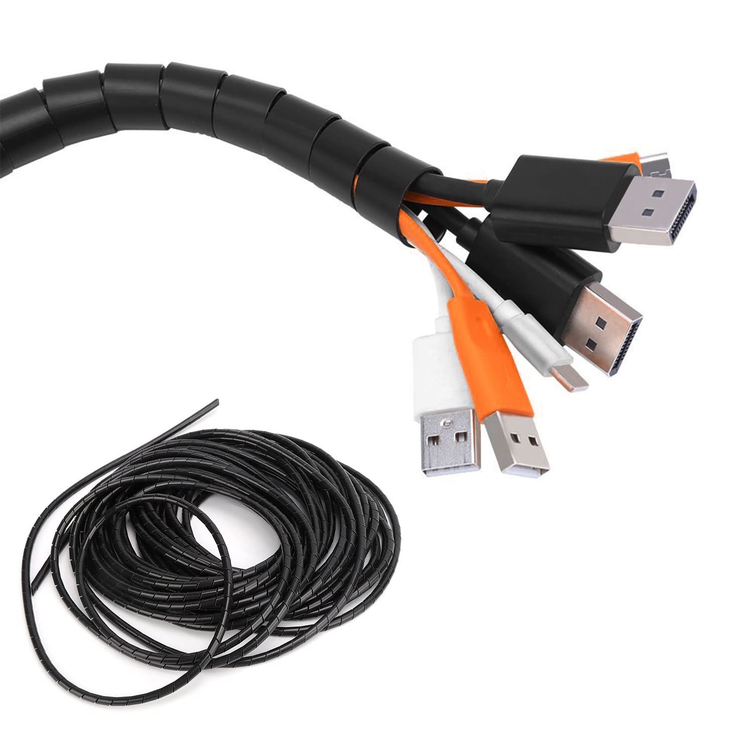 Spiral Cable Wrap – 20 Ft 1/2″ Wire Cord 1/2 Inch-20Ft, Black