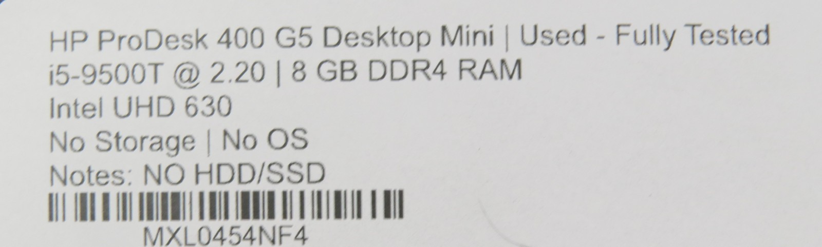 HP ProDesk 400 G5 DeskTop Mini i5-9500T 8GB DDR4 No HDD/OS