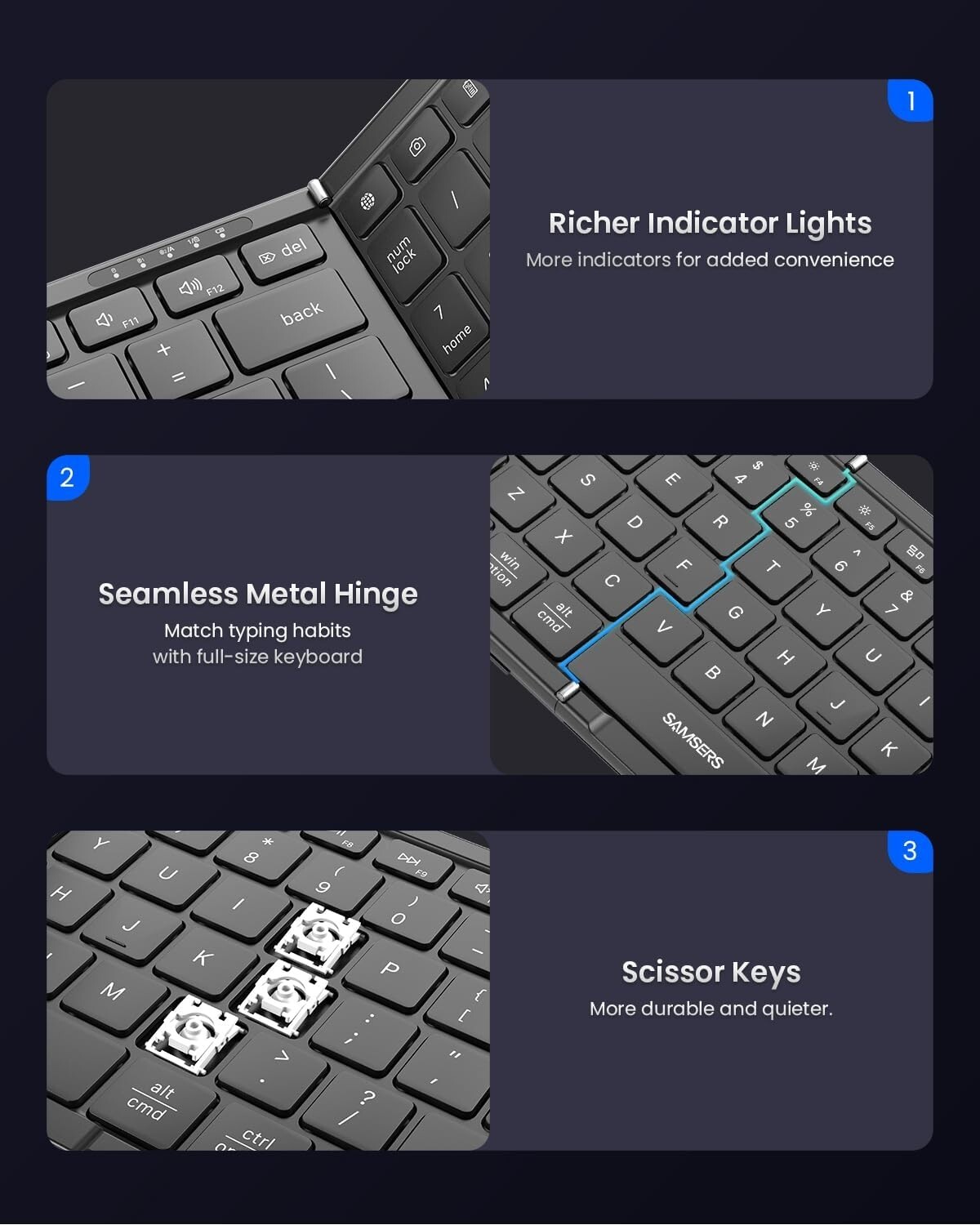 Foldable Keyboard and Mouse Combo for iOS Android Windows Mac OS USB-C Recharge