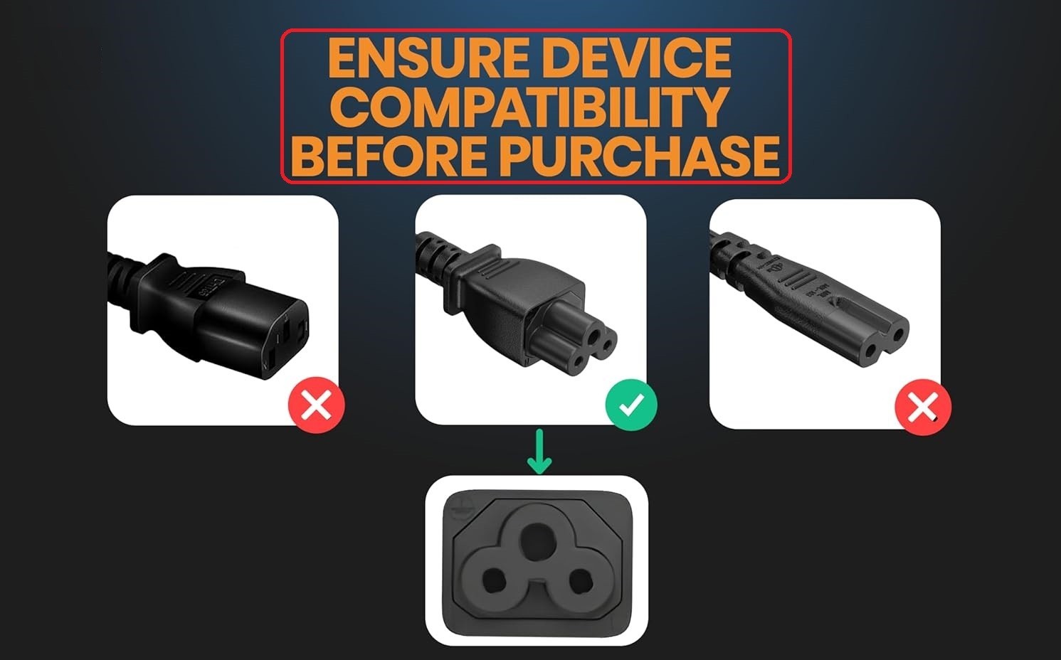 3 Prong AC Mickey Power Cord Cable for Dell Toshiba HP Laptop 6 Feet ft