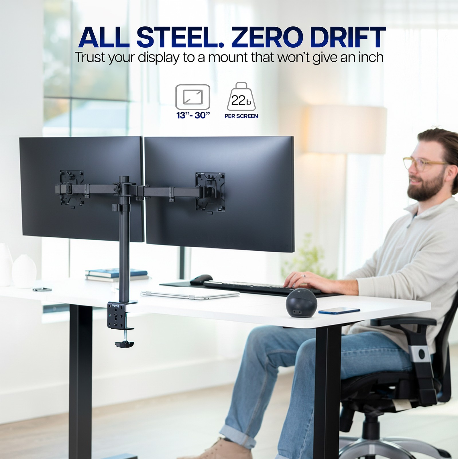 VIVO Black Dual Monitor Desk Mount Adjustable Stand, Fits Screens up to 30″