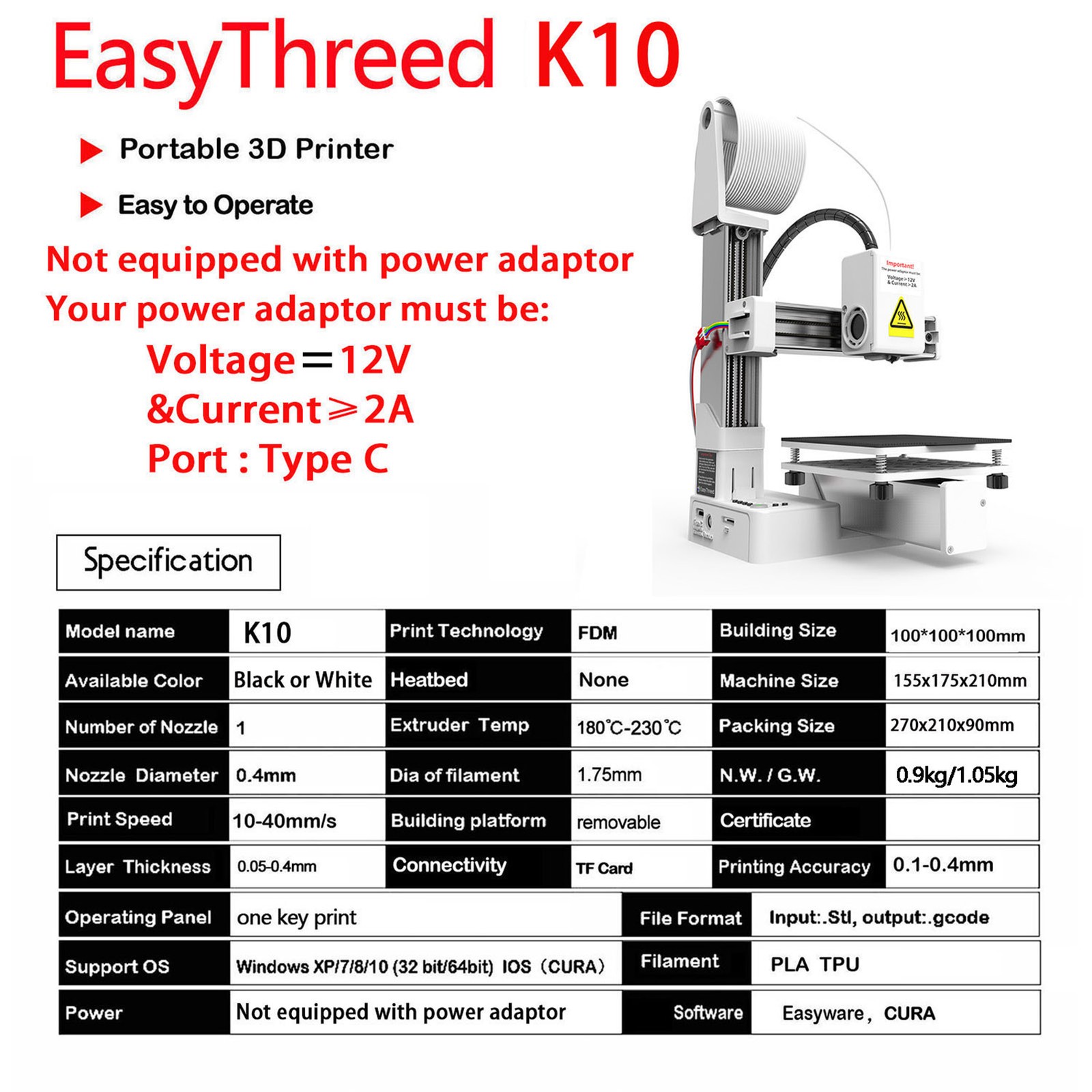 EasyThreed K10 3D Printer Mini Desktop Printing Machine For Kids URRA