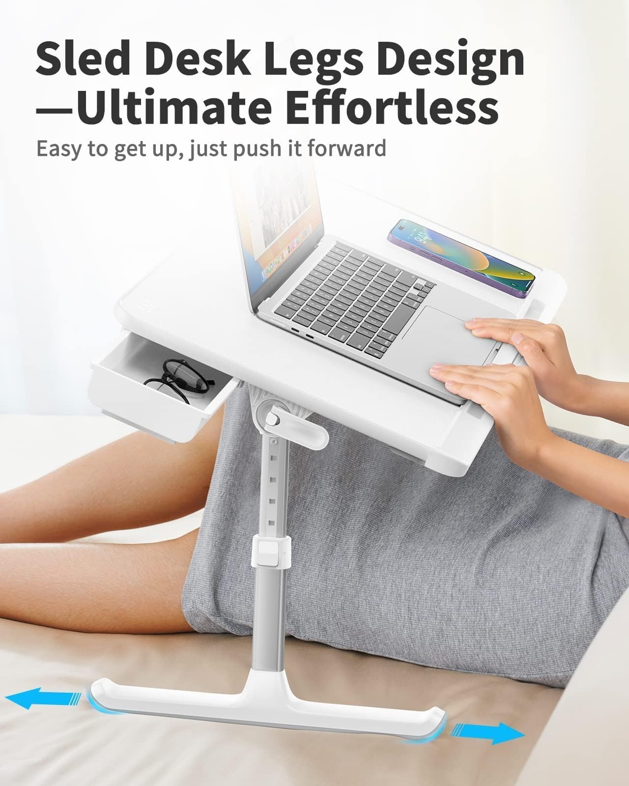 SAIJI Laptop Bed Tray Table, Adjustable PVC Leather 23.6 x 12.6 In, White