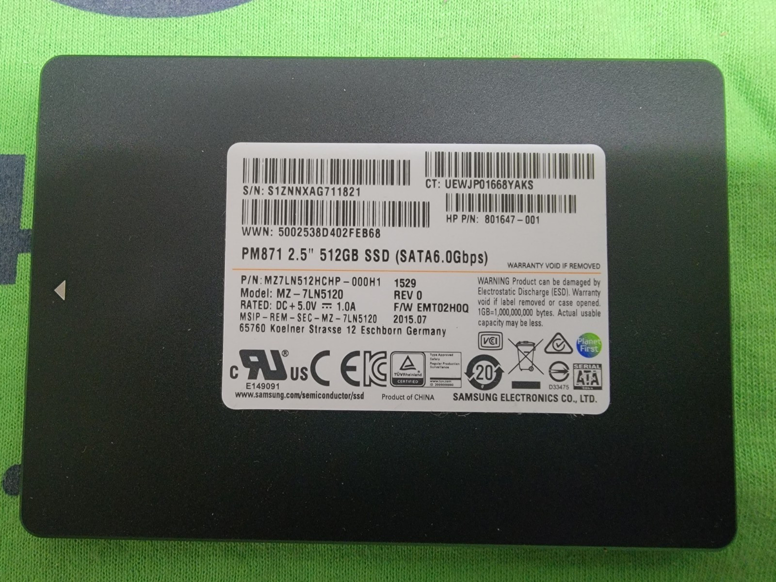 Samsung PM871 Internal SSD MZ-7LN5120 Solid State Drive 2.5” SATA III- 512GB