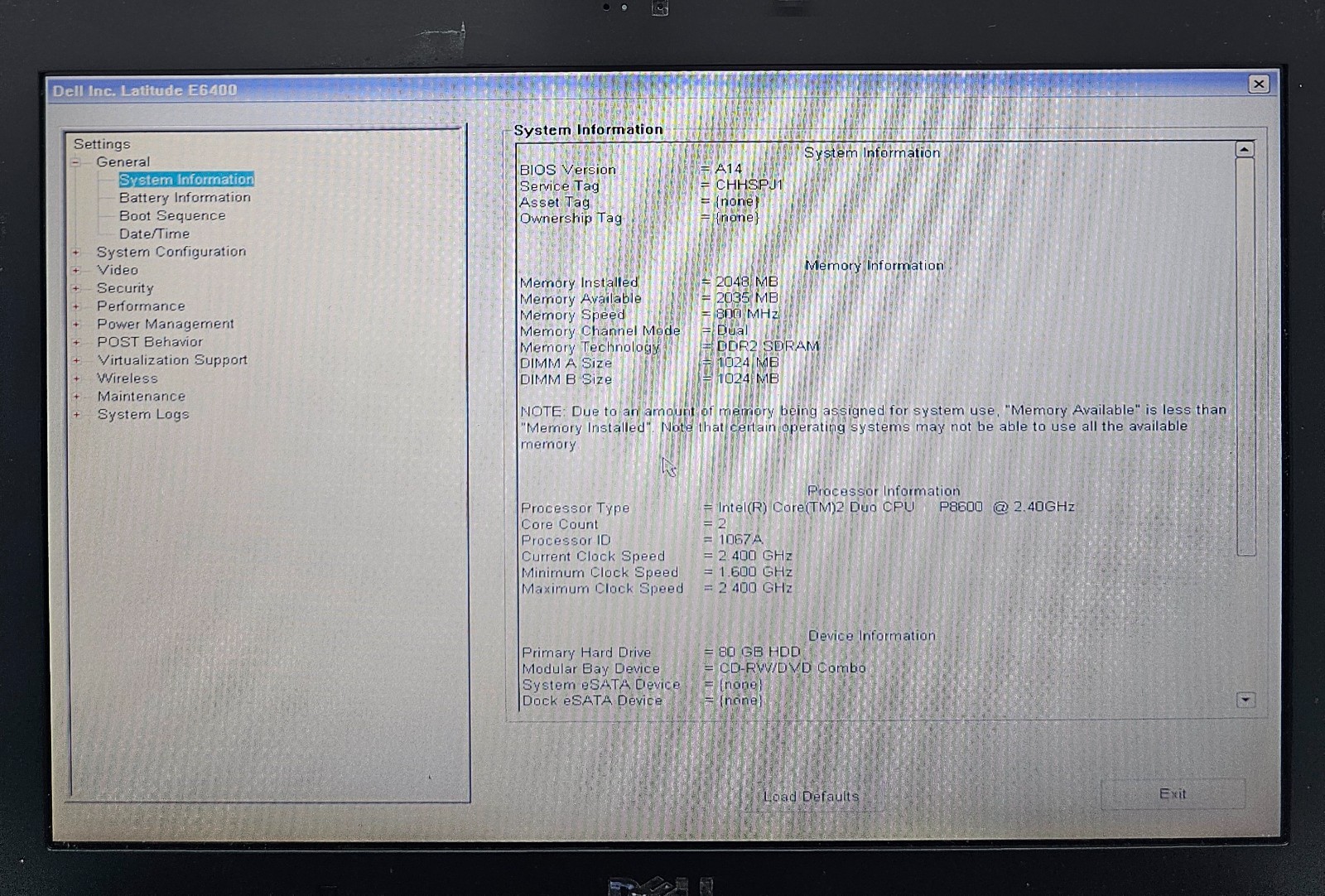 Dell Latitude E6400 Laptop Intel Core 2 Duo P8600 2GB RAM 80GB HDD NO OS (FL)