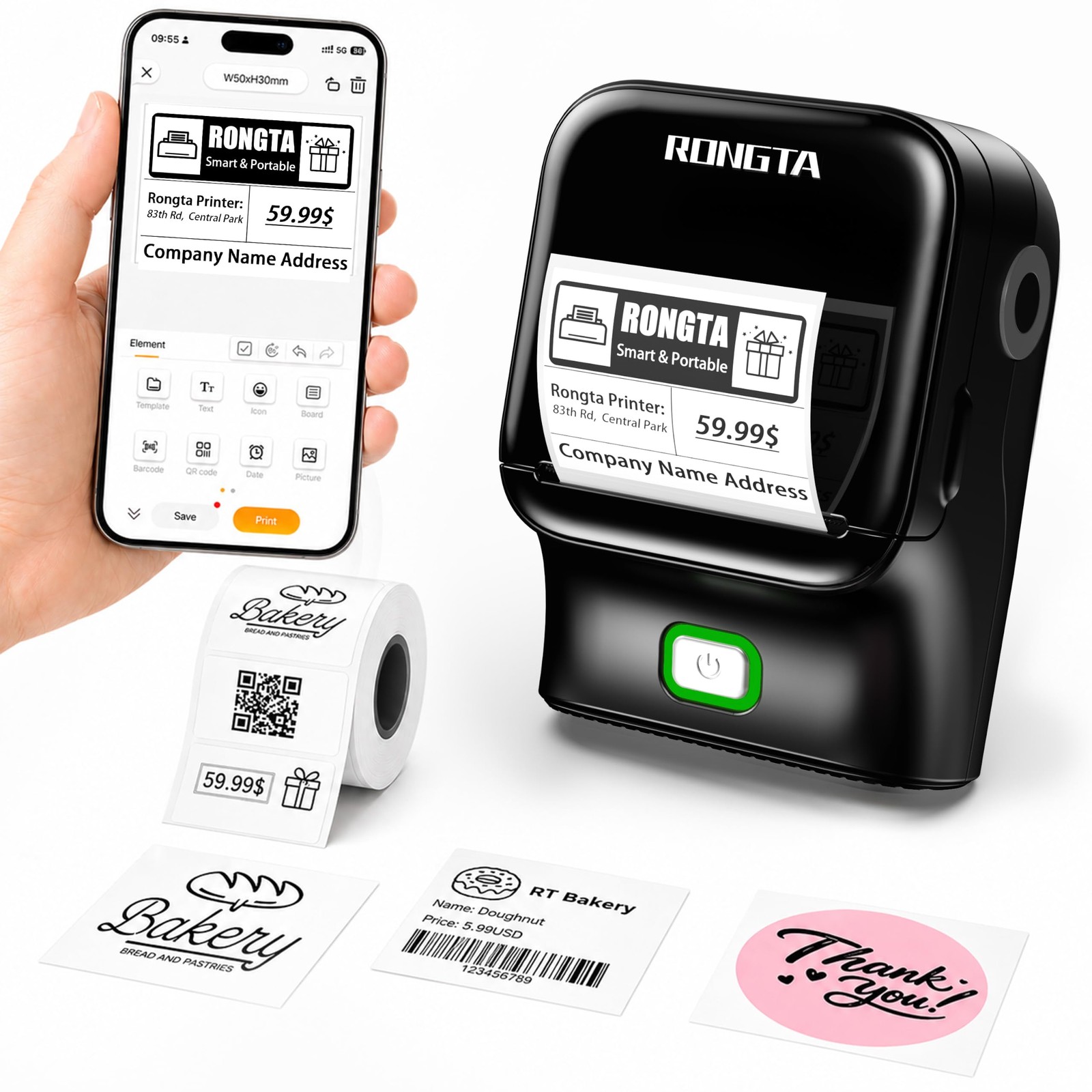 Rongta Bluetooth Label Maker Machine, Thermal Label Printer Easy to Use for O…