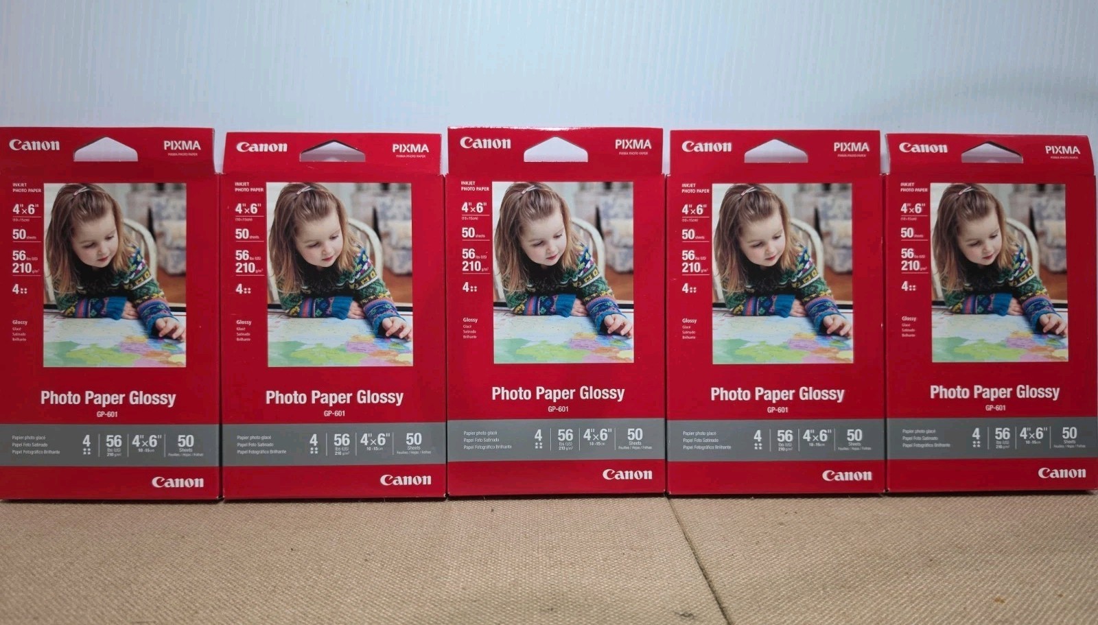 LOT Of 5-CANON INKJET PHOTO PAPER GLOSS 50 SHEETS 4 x 6 Inches 4X6 GP-601 PIXMA
