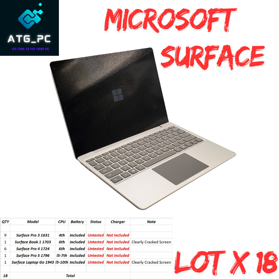 Lot 18 Microsoft Surface Pro 3 – 5 Untested No Charger **Details in Description
