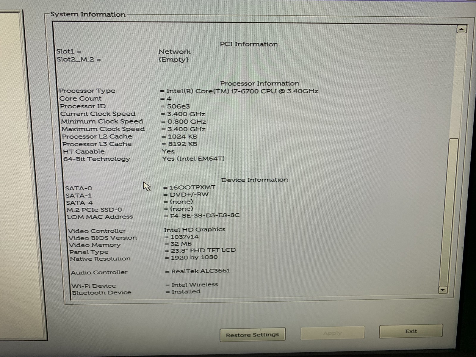 Dell OptiPlex 7440 AIO 23″ Core i7-6700 3.4GHz 16GB RAM 500GB HDD NO OS NO STAND