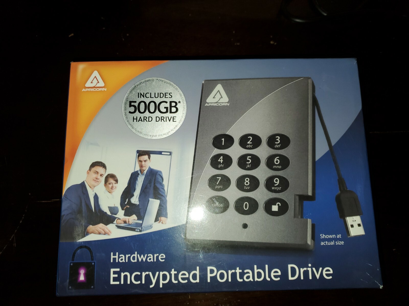 Apricom Aegis Padlock hardware encrypted portable drive 500gb new A25-PL128-500