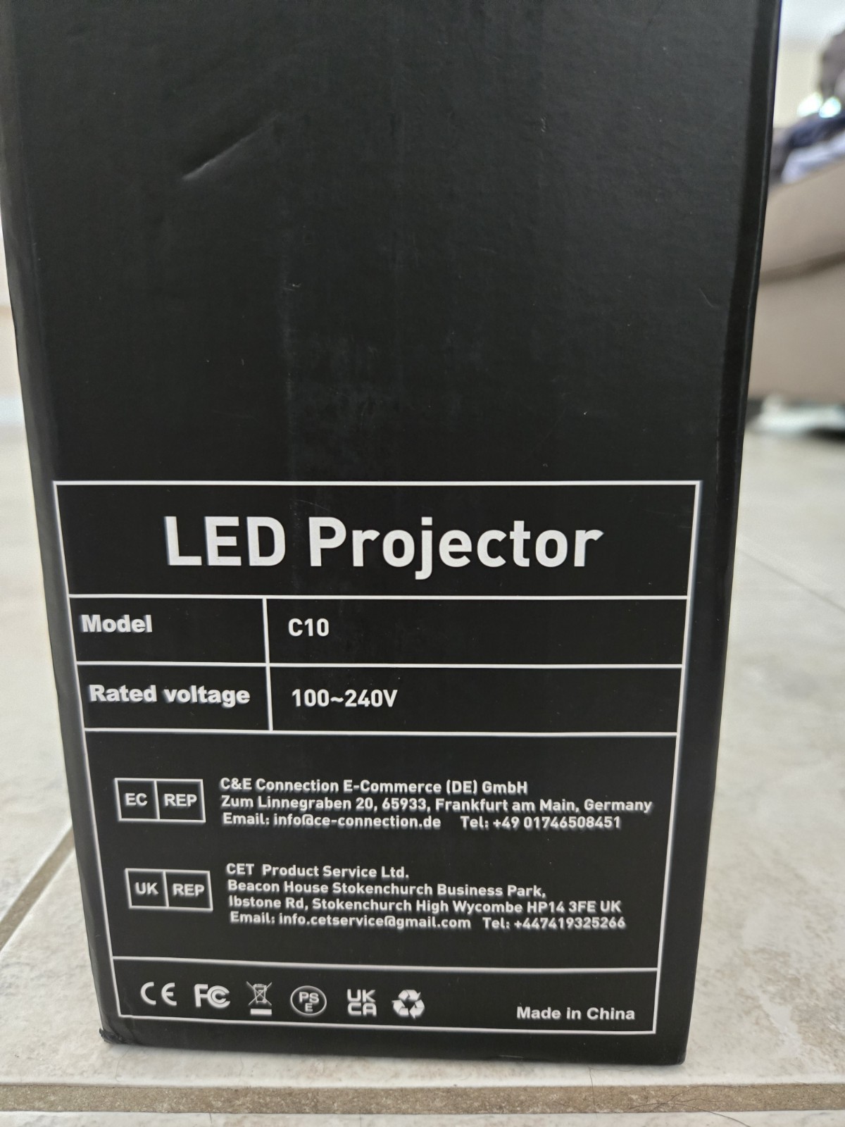 C10 LED Portable Desktop Projector 1080p FHD 16:9 3000:1 HDMI USB Black
