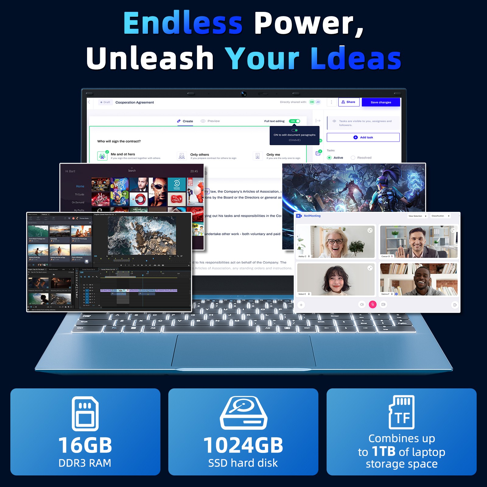 NEW SGIN 15.6″ Laptop Win11 Intel i3-10100Y 16GB RAM 1TB SSD Wi-Fi 6 RJ45 USB-C