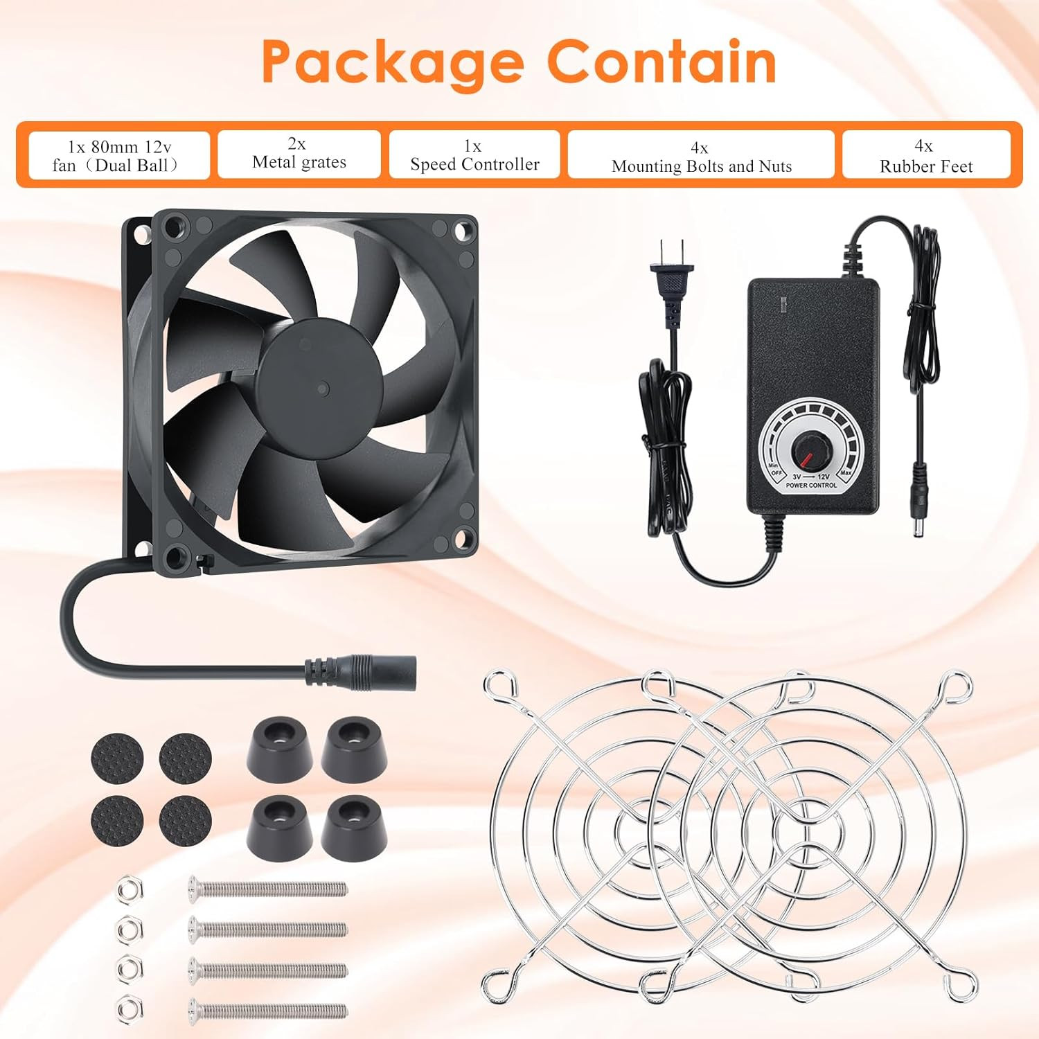 80Mm Small Computer Fan with AC Plug, 110V 120V 220V 240V Fan with Speed Control