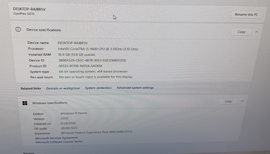 Dell Optiplex 5070 SFF Intel i5-9600 16GB RAM 256GB SSD WIN 11