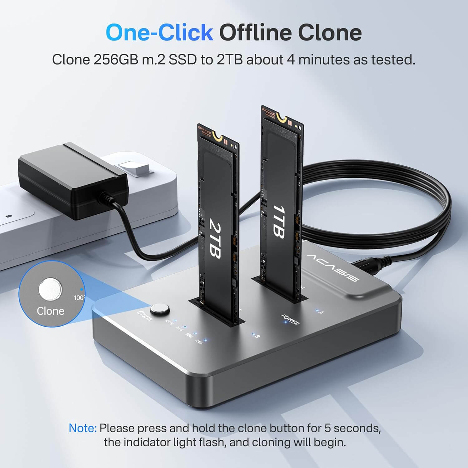 ACASIS USB3.2 Gen2 2×2 20Gbps NVMe M.2 Drive Duplicator Offline Clone Dock