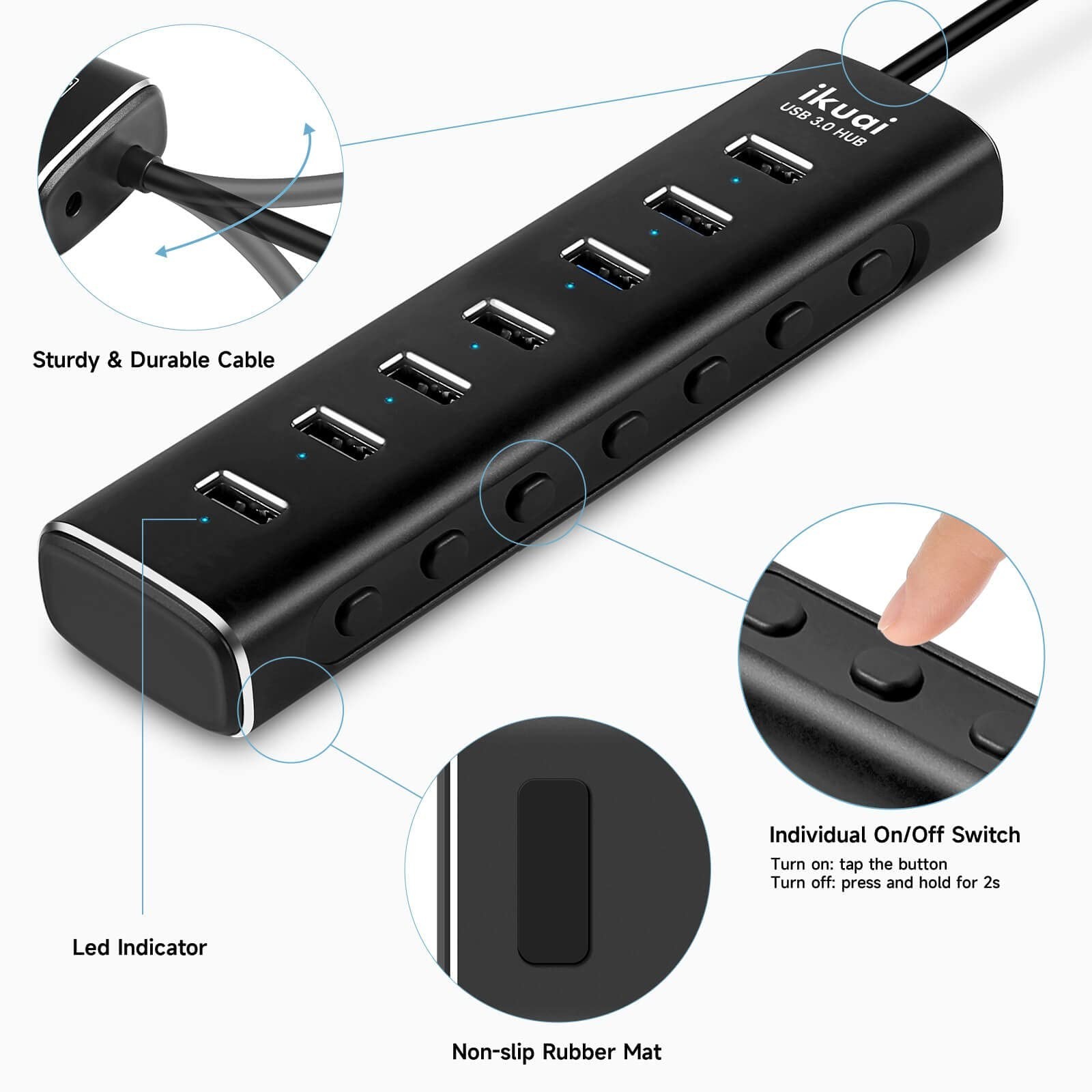 Powered USB 3.0 /USB C Hub, ikuai Aluminium 7-Port USB Hub Splitter with AC A…