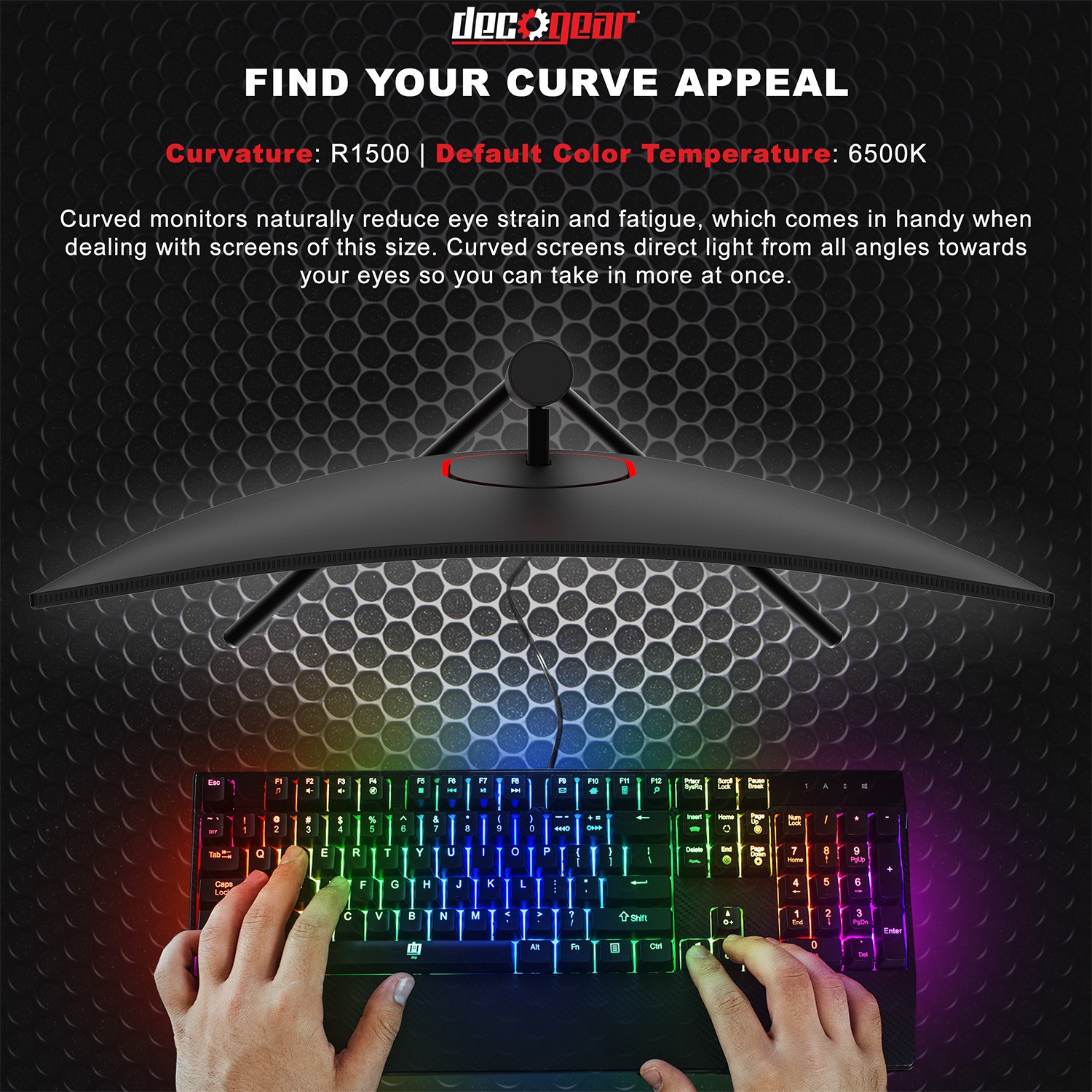 Deco Gear 32″ Curved Gaming Monitor 1920×1080 3000:1 Contrast Ratio, 75 Hz, 6 ms