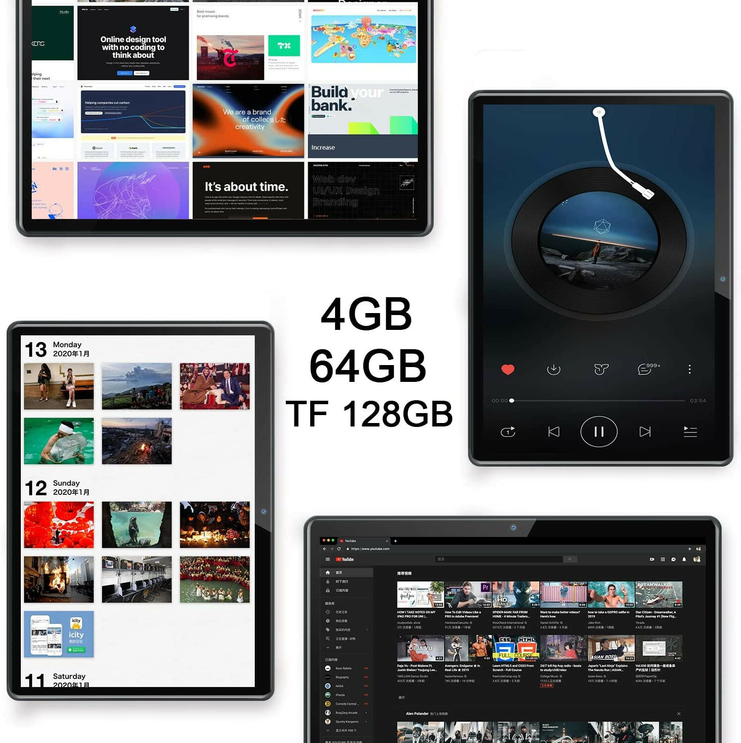 Tablet 10 Inch Android 11, 4GB RAM 64GB ROM 1920×1200 IPS w Keyboard/Mouse