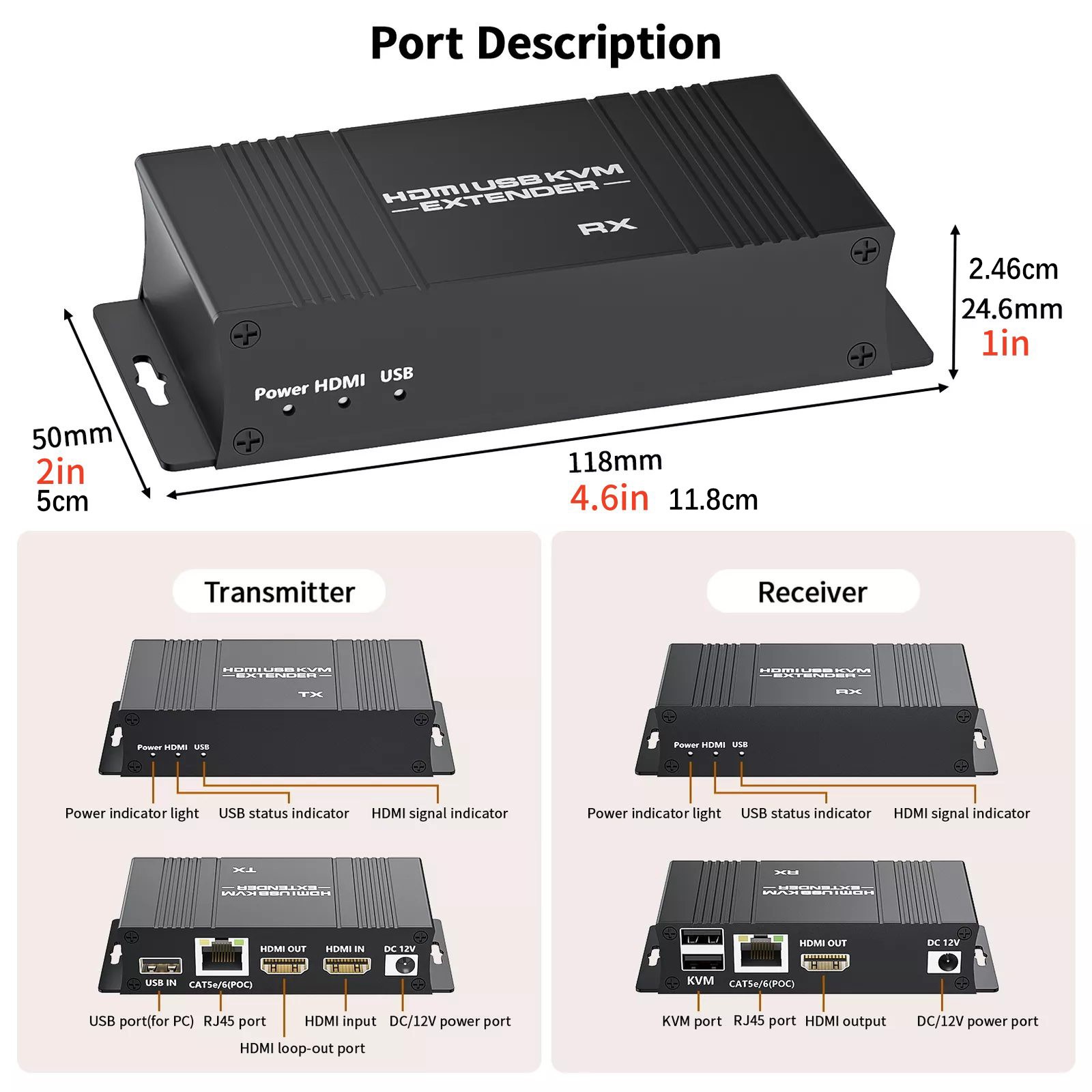 60M HDMI KVM Extender Splitter Over Ethernet Cat5e/6 HDMI USB RJ45 Extender