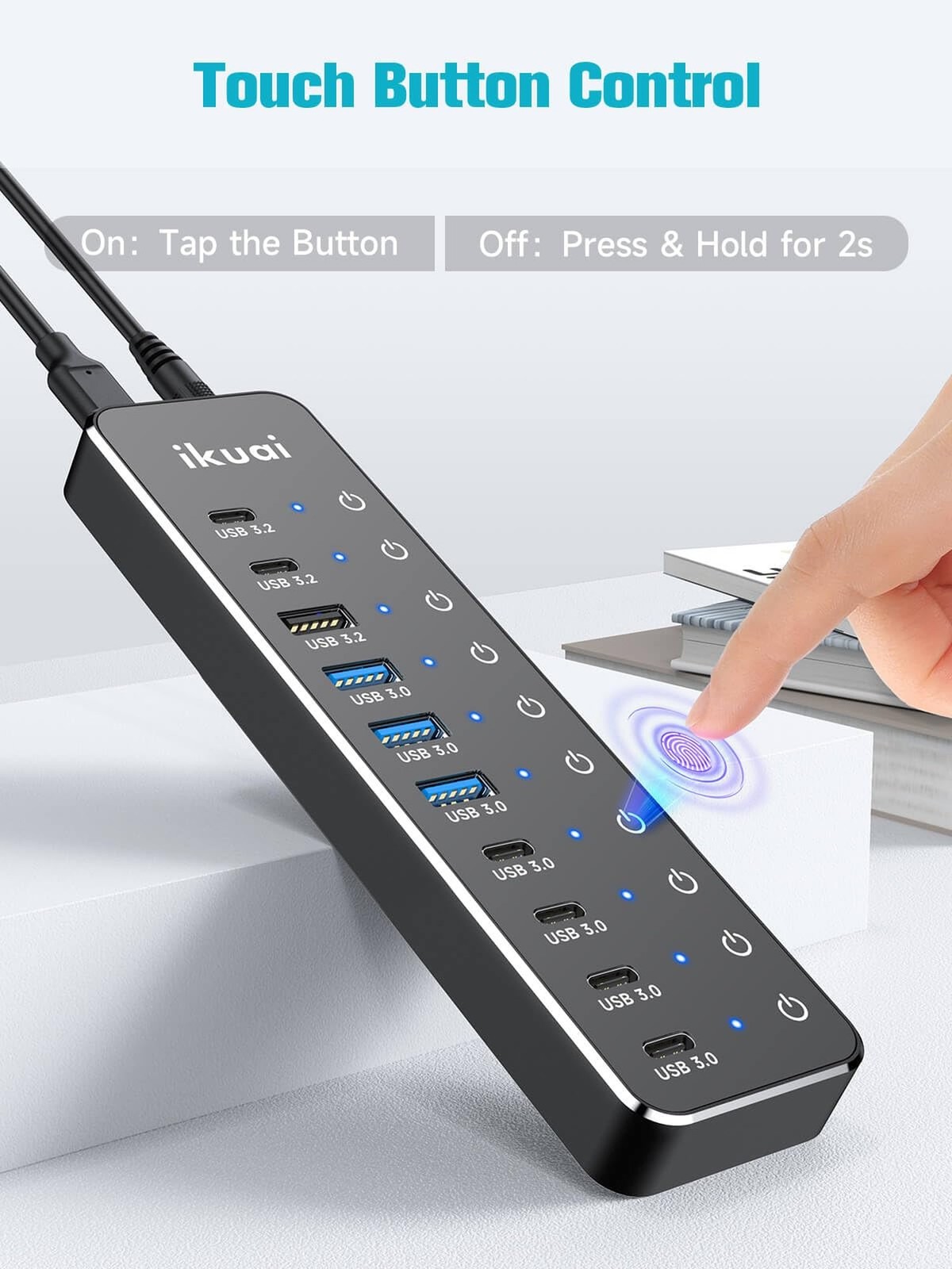 Powered USB Hub, ikuai 10-Port USB 3.2 / USB C Hub, with 3 10Gbps Data Ports …
