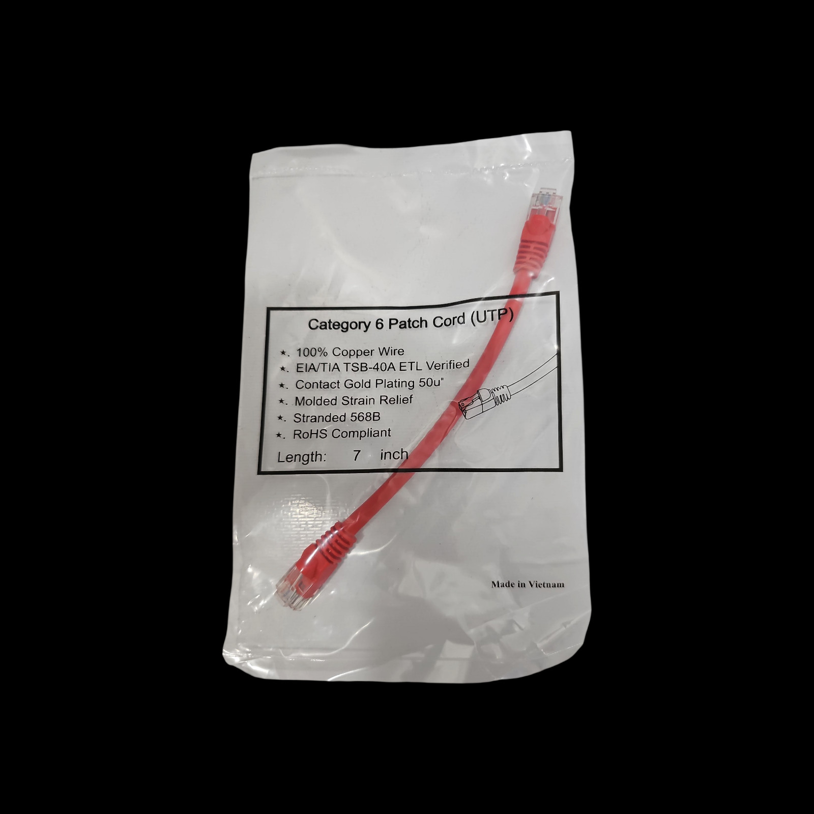Category 6 Patch Cord (UTP) 7 Inch Stranded 568B 100% Copper RED – Lot of 10