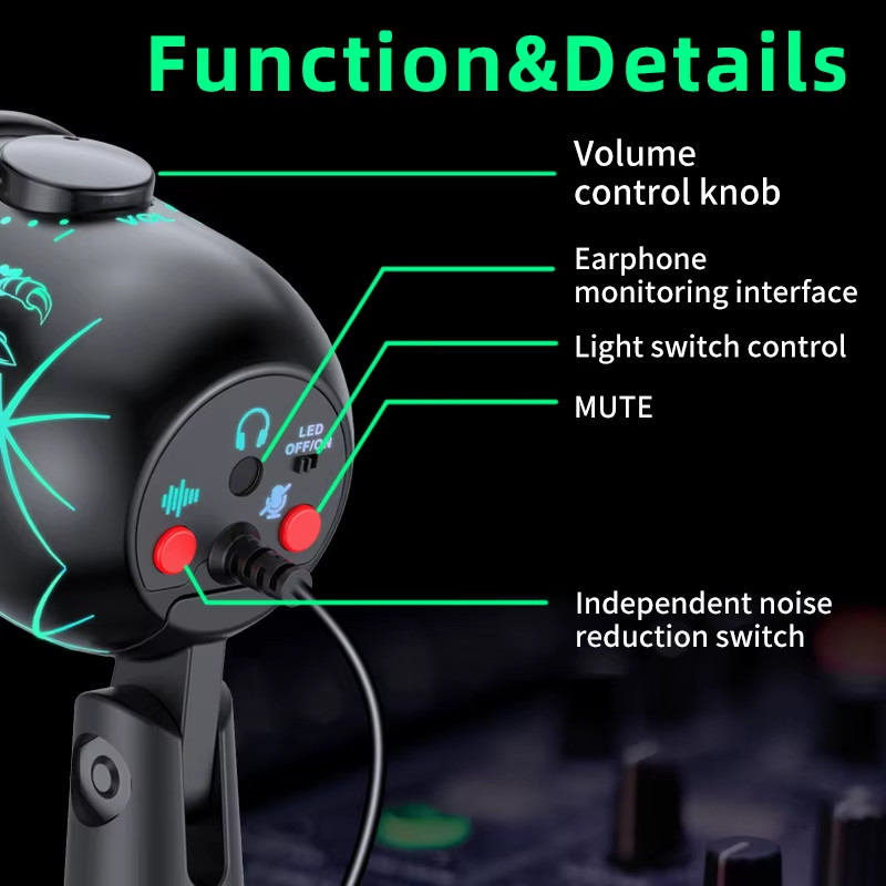 Gaming Microphone USB Computer Microphone for PC Mac PS4/5 Condenser Podcast RGB