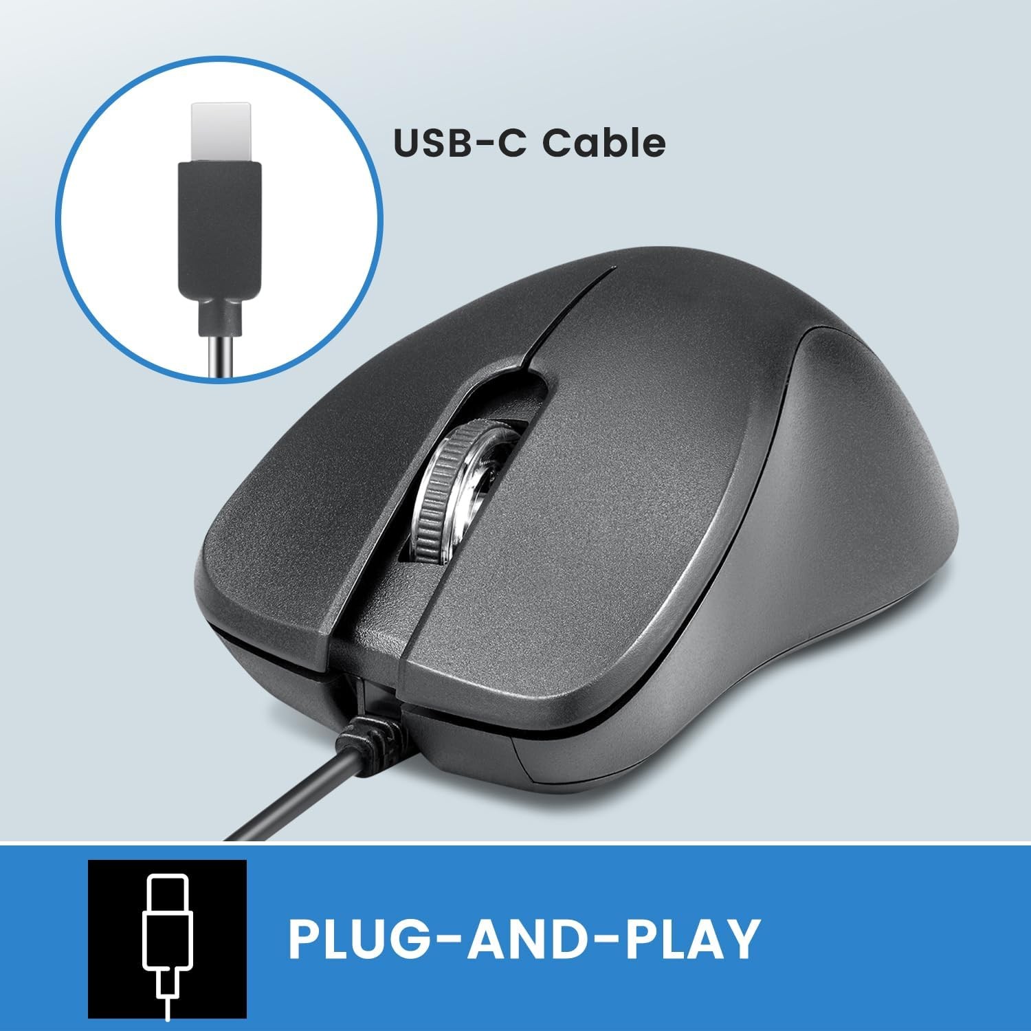 Perixx PERIMICE-221C USB Type C Wired Ergonomic Mouse – 4.9 Ft Cable – Black