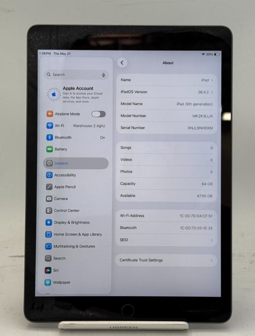 Apple ipad 9th Generation A2602 (MK2K3LL/A) 64GB