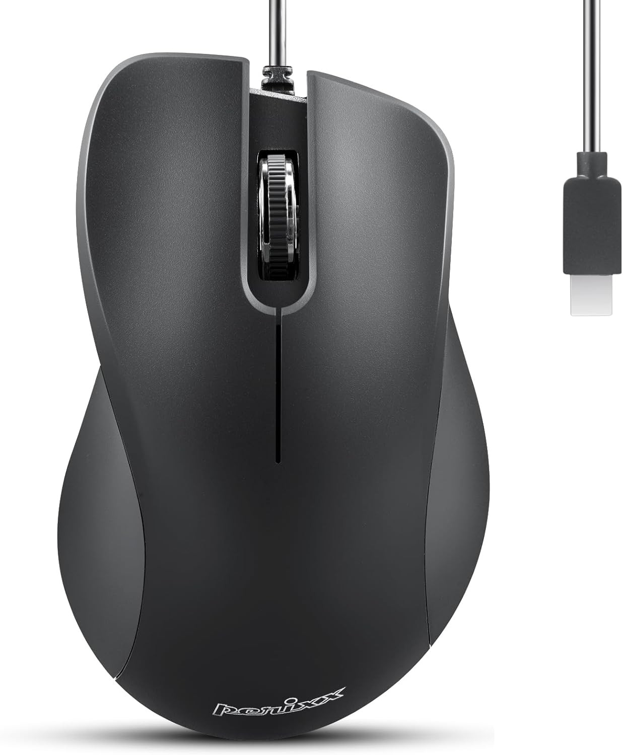 PERIMICE-221C USB Type C Wired Ergonomic Mouse – 4.9 Ft Cable – Optical 1200 DPI