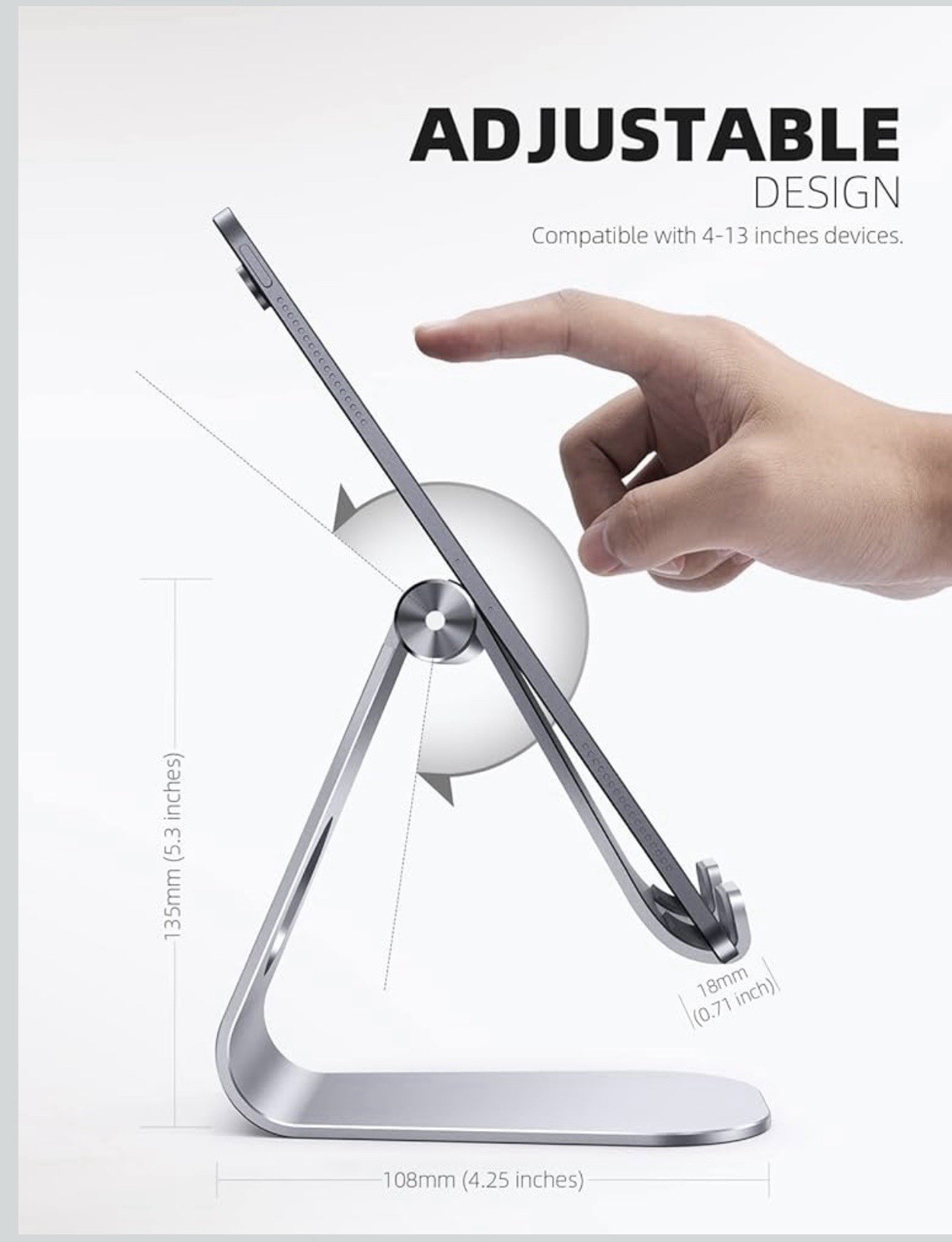 Lamicall Adjustable Anti-Slip Aluminum Desktop Tablet Stand, Silver 4-13 in