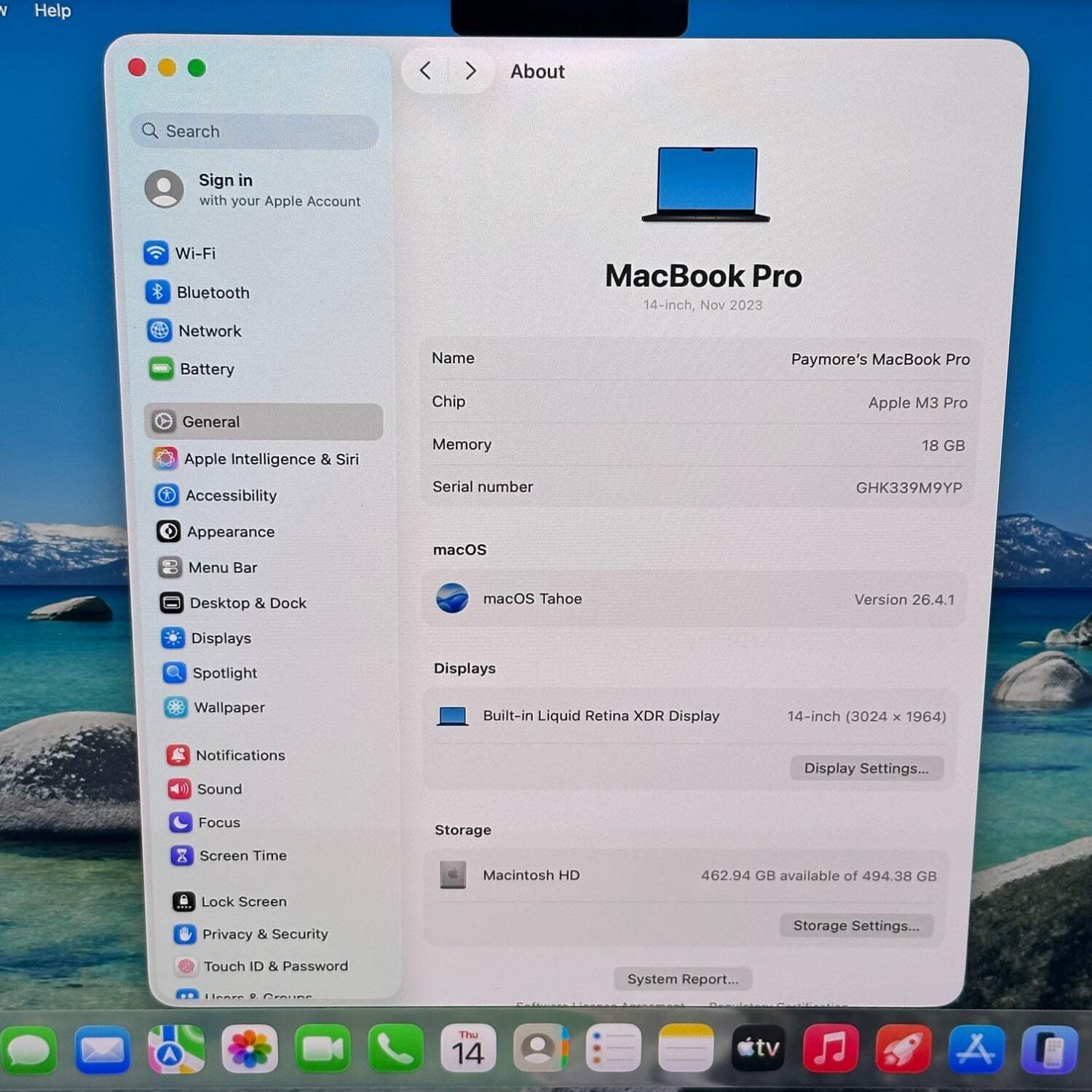 2023 Apple MacBook Pro 14″ M3 Pro 14C GPU 4.0GHz 18GB RAM 512GB SSD A2992