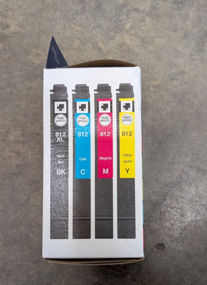 Epson 812XL Ink Cartridges 4-Pack Black Cyan Magenta Yellow Exp 07/2028 Genuine