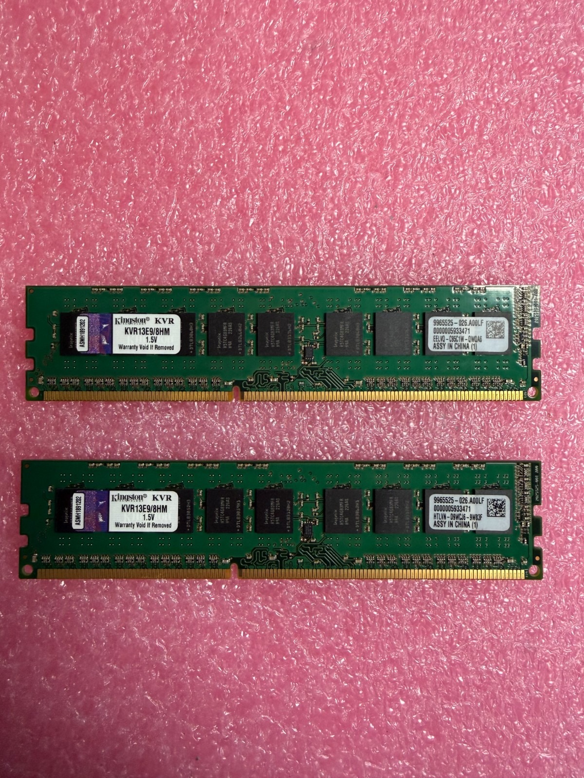 Lot of 2 Kingston PC3-10600 8 GB DIMM 1333 MHz DDR3 SDRAM Memory (KVR13E9/8HM)