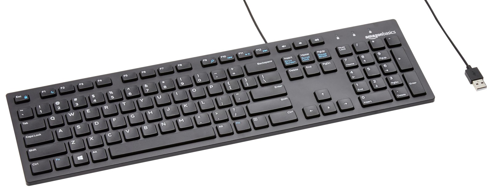 Amazon Basics Wired QWERTY Keyboard Full-Sized Media Control Black (1)